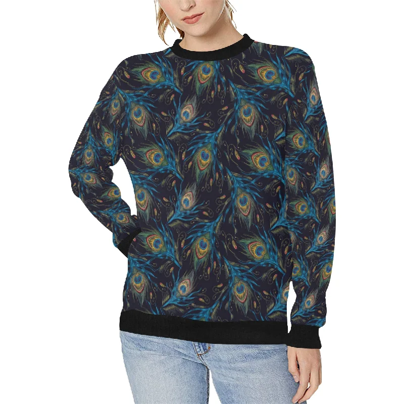 Beautiful peacock feather pattern Women's Crew Neck Sweatshirt Hoodie Crop Top Short Trendy