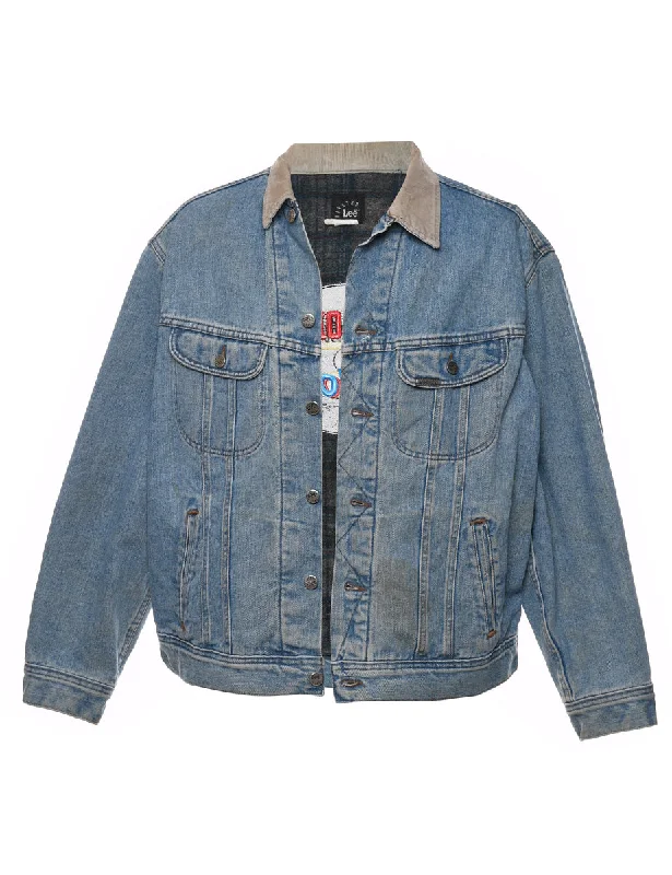 Lee Embroidered Faded Wash Denim Jacket - XL Snapped Jacket Toggled Jacket Drawstring Jacket