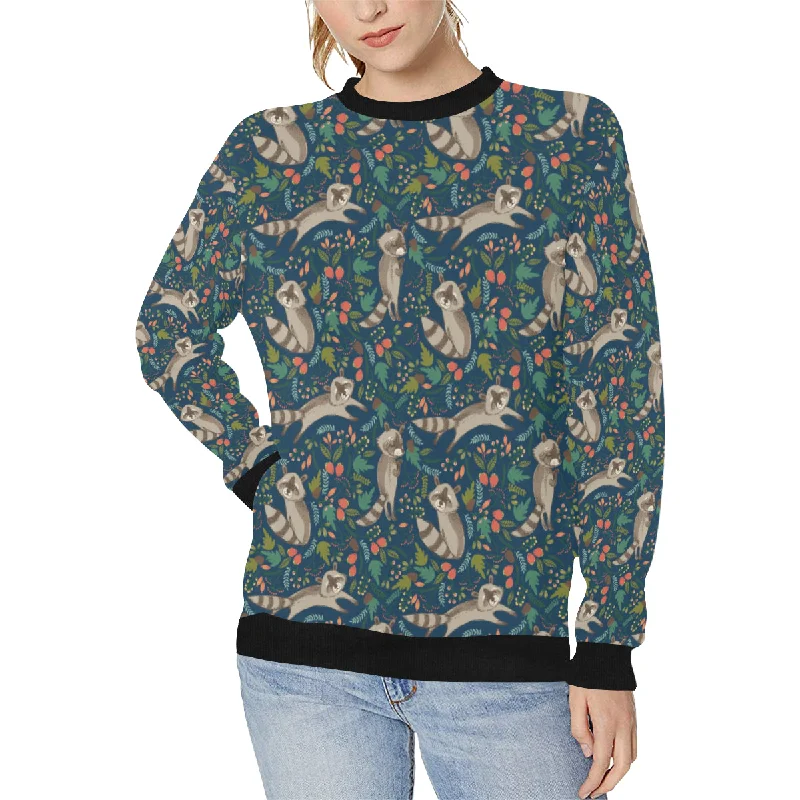 Raccoon tropical leaves pattern Women's Crew Neck Sweatshirt Hoodie with Tie-Dye Psychedelic Retro Raccoon tropical leaves pattern Women's Crew Neck Sweatshirt Hoodie with Tie-Dye Psychedelic Retro
