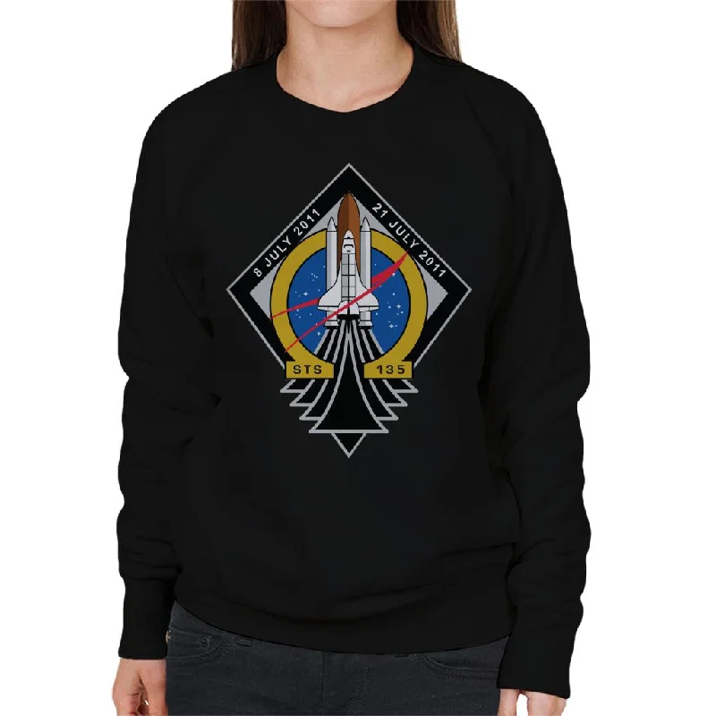 NASA STS 135 Space Shuttle Atlantis Mission Patch Women's Sweatshirt Hoodie with Rolled Sleeves Casual Relaxed NASA STS 135 Space Shuttle Atlantis Mission Patch Women's Sweatshirt Hoodie with Rolled Sleeves Casual Relaxed