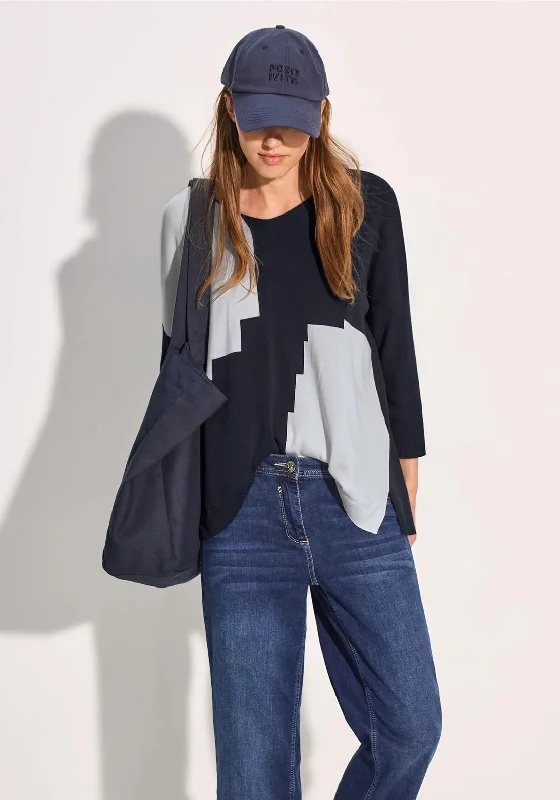 Cecil Colour Block V Neck Jumper, Navy Handmade Hand-knitted Hand-woven