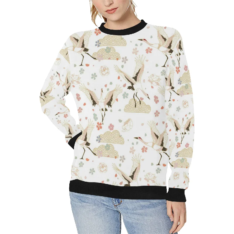 Beautiful Japanese cranes pattern Women's Crew Neck Sweatshirt Hoodie with Zipper Versatile Modern Beautiful Japanese cranes pattern Women's Crew Neck Sweatshirt Hoodie with Zipper Versatile Modern