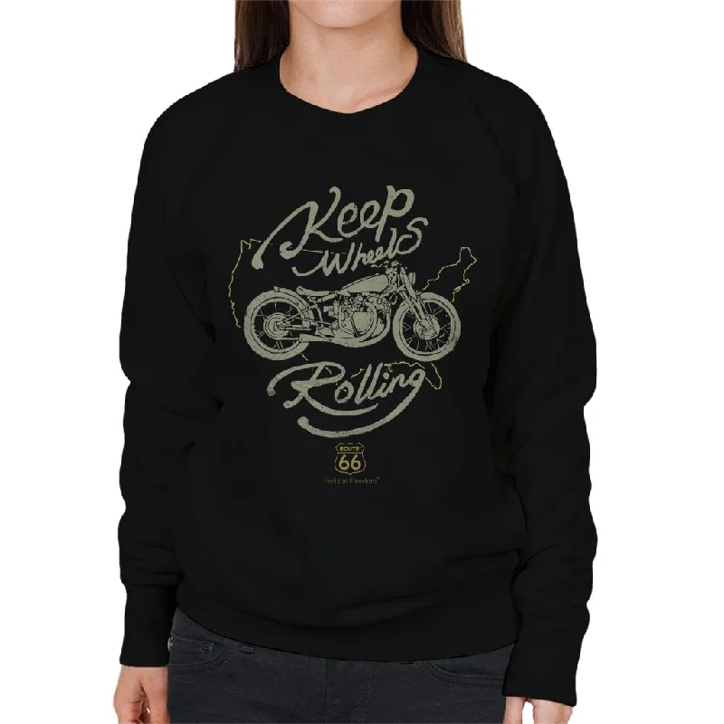 Route 66 Keep Wheels Rolling Women's Sweatshirt Hoodie with Rhinestones Sparkly Elegant