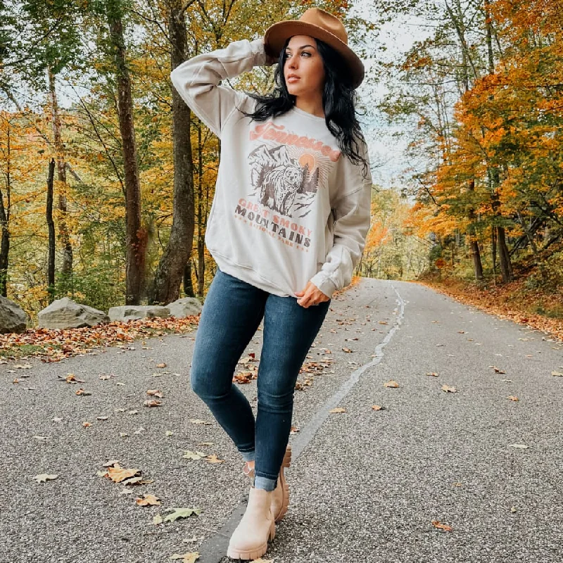 Smoky Mountains National Park Sweatshirt Hoodie with Hem Fringe Bohemian Relaxed