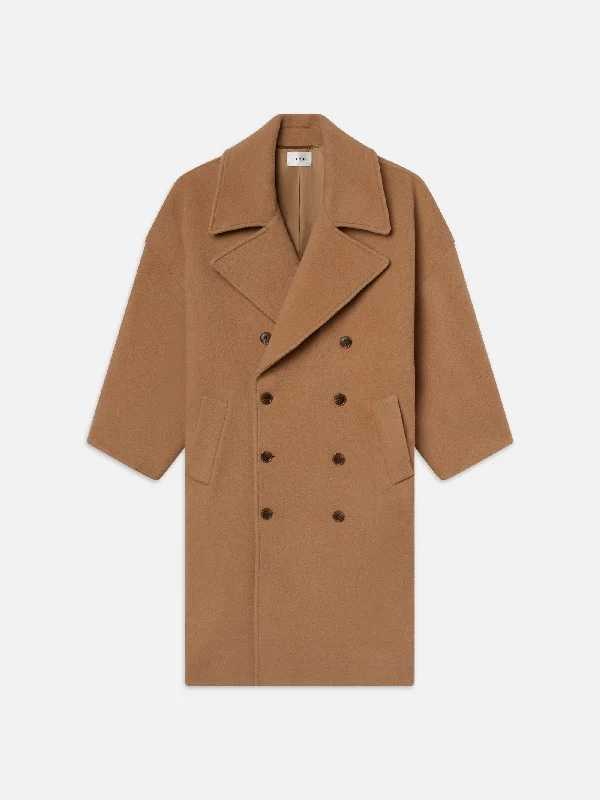 Cocoon Coat -- Camel Faux Fur Real Fur Shearling