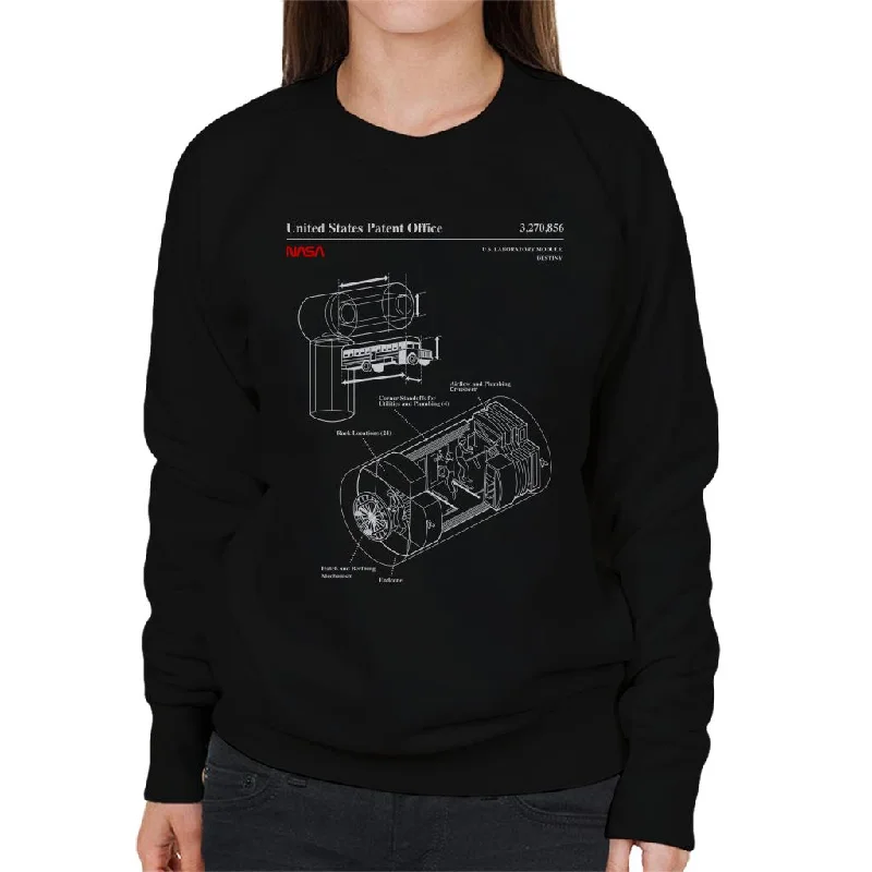 NASA US Laboratory Module Destiny Blueprint Women's Sweatshirt Hoodie with Cuffed Sleeves Snug Secure NASA US Laboratory Module Destiny Blueprint Women's Sweatshirt Hoodie with Cuffed Sleeves Snug Secure