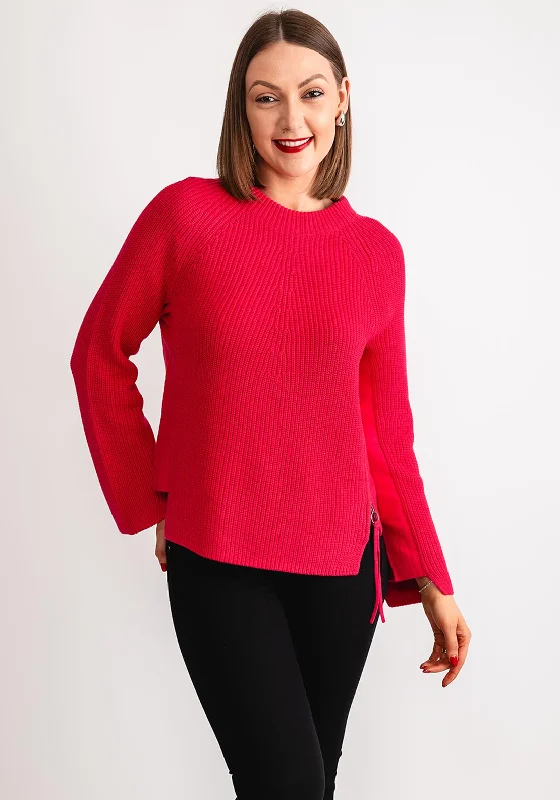 OUI Zip Up Side Detail Knitted Jumper, Jazzy Pink Fleece Fabric Down Fabric Feather Fabric OUI Zip Up Side Detail Knitted Jumper, Jazzy Pink Fleece Fabric Down Fabric Feather Fabric