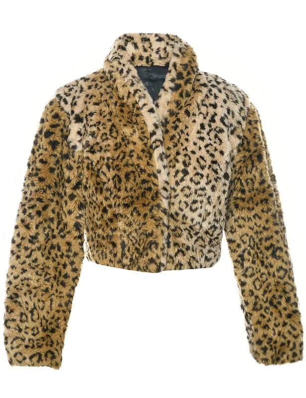 Leopard Print Faux Fur Coat - M Blouse Shirt Tunic