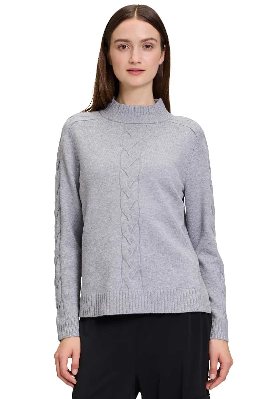 Betty Barclay Knit Jumper, Grey Real Fur Shearling Chenille
