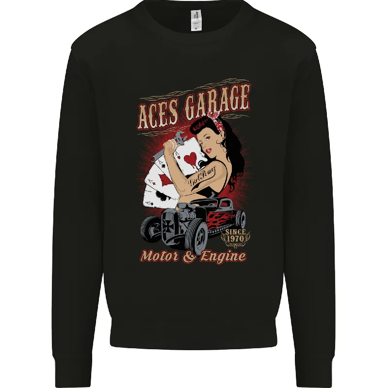 Aces Garage Hotrod Hot Rod Dragster Car Mens Sweatshirt Jumper Hoodie with Illustration Artistic Creative Aces Garage Hotrod Hot Rod Dragster Car Mens Sweatshirt Jumper Hoodie with Illustration Artistic Creative