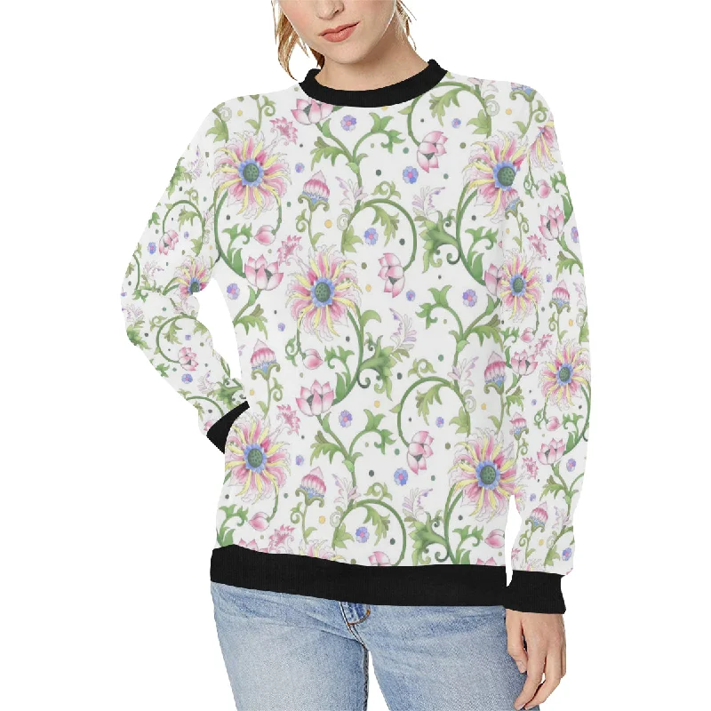 Beautiful pink lotus waterlily leaves pattern Women's Crew Neck Sweatshirt Hooded Sweatshirt Casual Wear Street Style