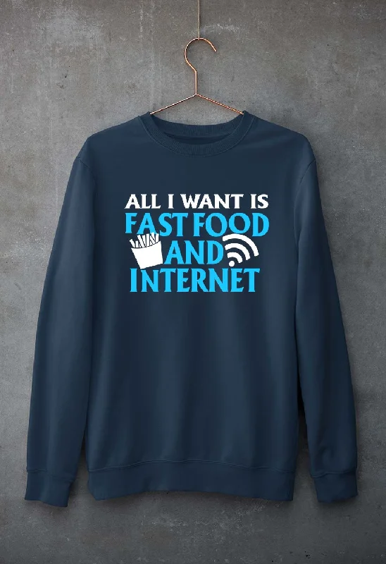 Fast Food and Internet Unisex Sweatshirt for Men/Women Hoodie with Button Placket Classic Preppy Fast Food and Internet Unisex Sweatshirt for Men/Women Hoodie with Button Placket Classic Preppy