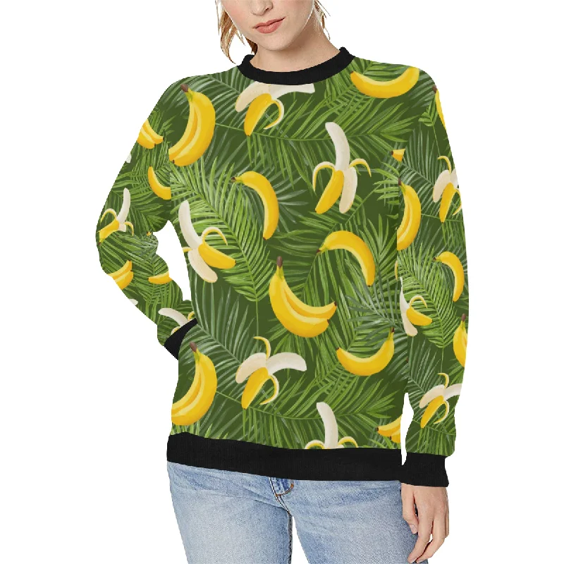 Banana Palm Leaves pattern Women's Crew Neck Sweatshirt Hoodie with Tied Waist Feminine Flattering Banana Palm Leaves pattern Women's Crew Neck Sweatshirt Hoodie with Tied Waist Feminine Flattering