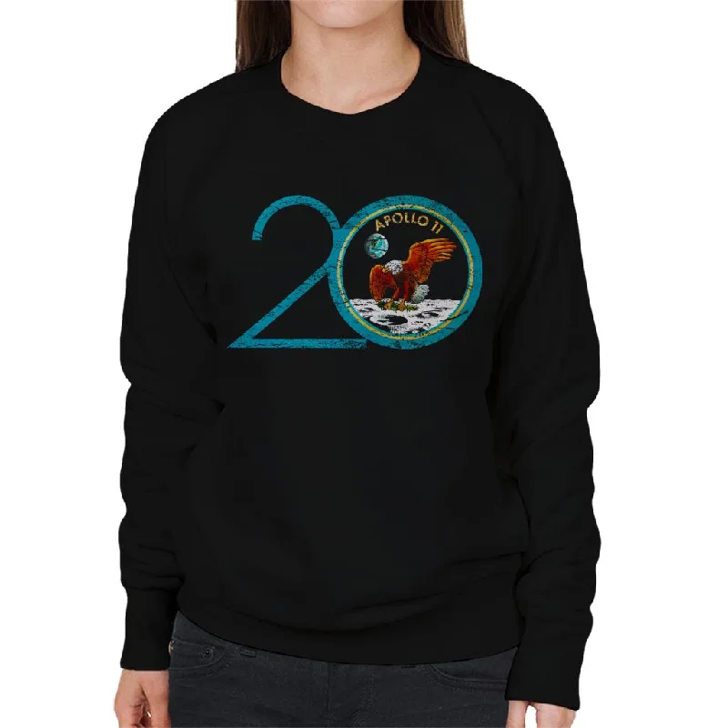 NASA Apollo 11 20th Anniversary Badge Distressed Women's Sweatshirt Hoodie with Zipper Placket Modern Functional NASA Apollo 11 20th Anniversary Badge Distressed Women's Sweatshirt Hoodie with Zipper Placket Modern Functional