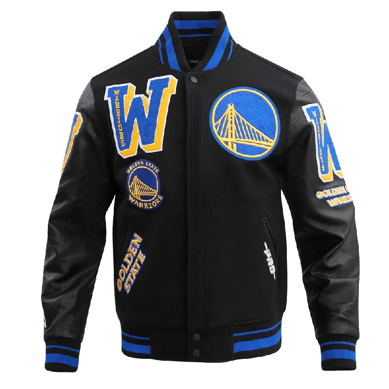 NBA GOLDEN STATE WARRIORS MASHUP MEN'S RIB WOOL VARSITY JACKET (BLACK/ROYAL BLUE/BLACK) Oversized Jacket Tailored Jacket Straight Jacket NBA GOLDEN STATE WARRIORS MASHUP MEN'S RIB WOOL VARSITY JACKET (BLACK/ROYAL BLUE/BLACK) Oversized Jacket Tailored Jacket Straight Jacket