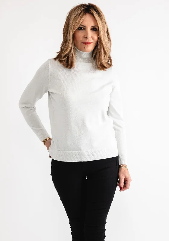 Anonymous Lurex Roll Neck Sweater, Ivory Elegant Classic Vintage
