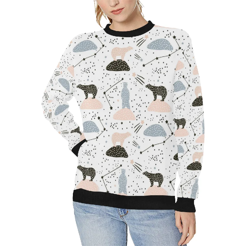 Polar bears star poka dot pattern Women's Crew Neck Sweatshirt Hoodie with Front Slit Layering Stylish Polar bears star poka dot pattern Women's Crew Neck Sweatshirt Hoodie with Front Slit Layering Stylish