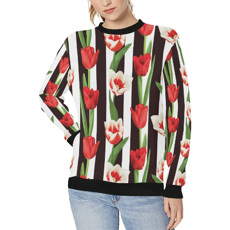 red and white tulips pattern Women's Crew Neck Sweatshirt Hoodie with Pattern Geometric Abstract red and white tulips pattern Women's Crew Neck Sweatshirt Hoodie with Pattern Geometric Abstract