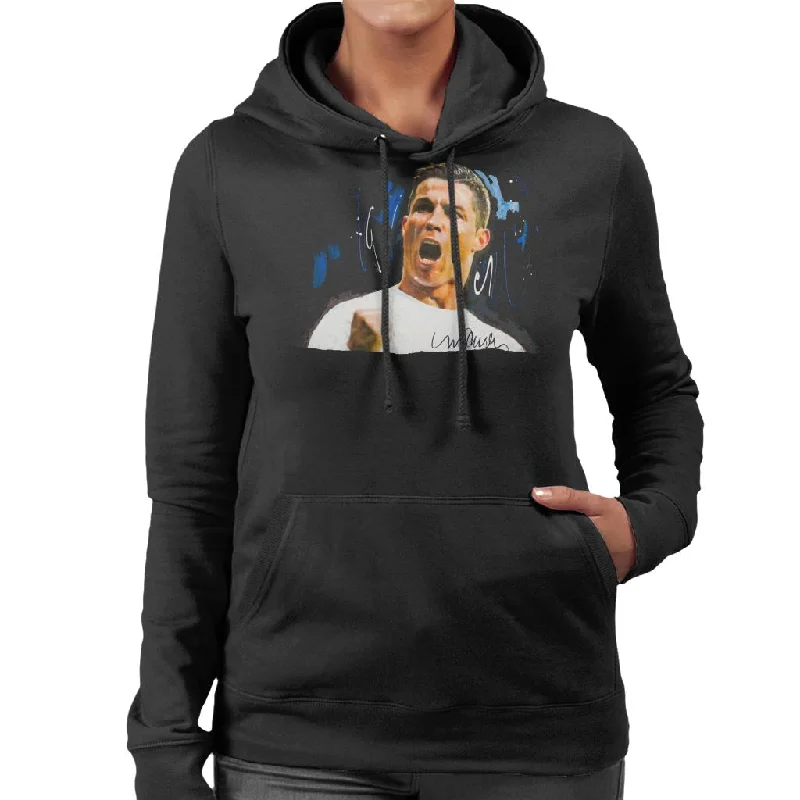 Sidney Maurer Original Portrait Of Cristiano Ronaldo Cheering Women's Hooded Sweatshirt Hoodie with Ribbed Hem Stretchable Secure Sidney Maurer Original Portrait Of Cristiano Ronaldo Cheering Women's Hooded Sweatshirt Hoodie with Ribbed Hem Stretchable Secure