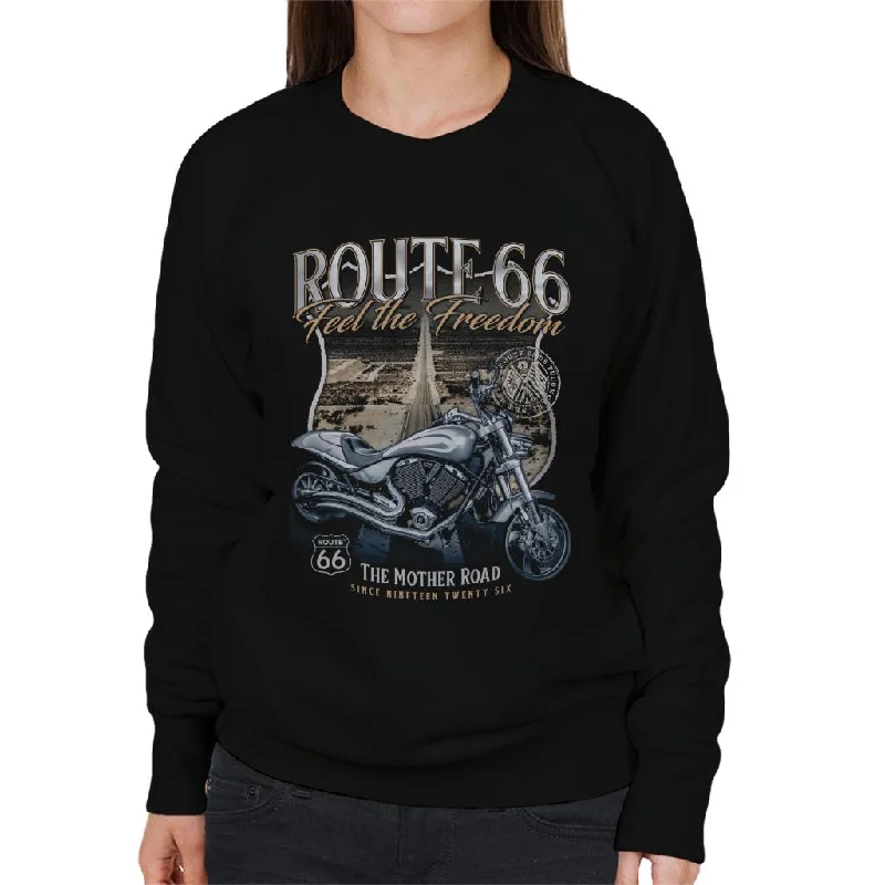 Route 66 Mother Road Feel The Freedom Women's Sweatshirt Hoodie with Stripes Bold Sporty
