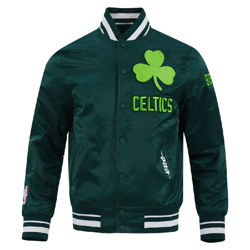 NBA BOSTON CELTICS CITY EDITION 24-25 MEN'S RIB SATIN JACKET (FOREST GREEN) Faux Fur Fabric Real Fur Fabric Shearling Fabric NBA BOSTON CELTICS CITY EDITION 24-25 MEN'S RIB SATIN JACKET (FOREST GREEN) Faux Fur Fabric Real Fur Fabric Shearling Fabric