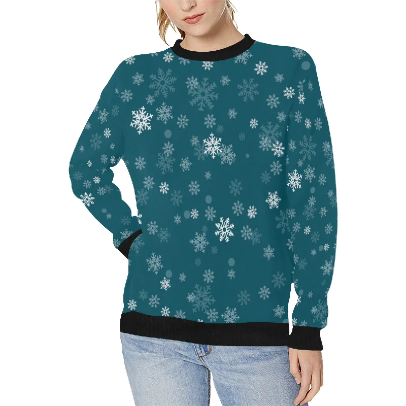 Snowflake pattern dark background Women's Crew Neck Sweatshirt Hoodie with Puffed Sleeves Voluminous Trendy Snowflake pattern dark background Women's Crew Neck Sweatshirt Hoodie with Puffed Sleeves Voluminous Trendy