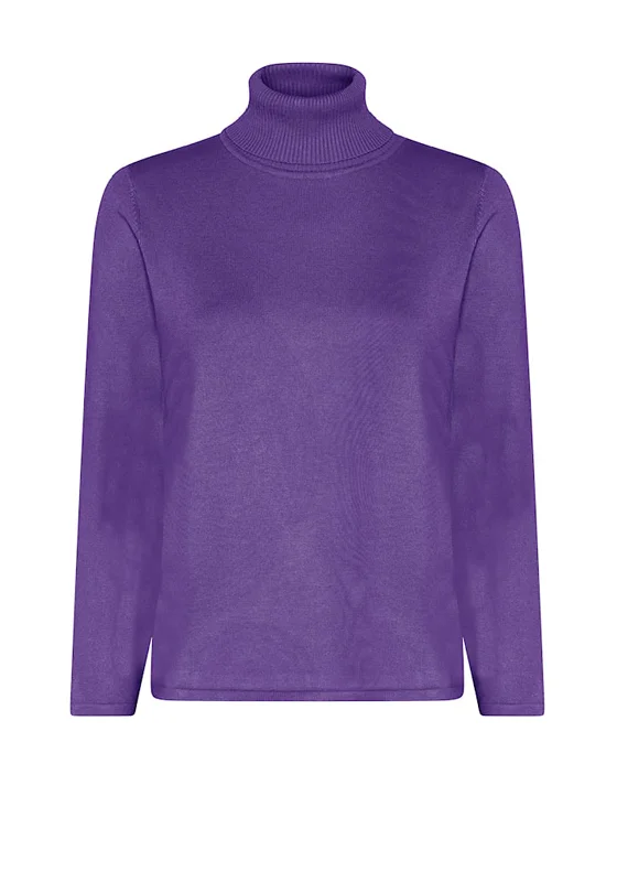 Micha Polo Neck Basic Knit Jumper, Purple Spandex Rayon Corduroy
