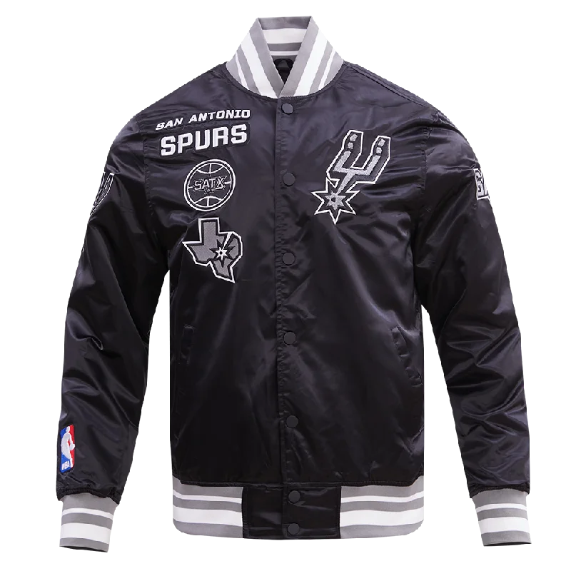 NBA SAN ANTONIO SPURS RETRO CLASSIC MEN'S RIB SATIN JACKET (BLACK/GRAY) Cardigan Sweater Pullover NBA SAN ANTONIO SPURS RETRO CLASSIC MEN'S RIB SATIN JACKET (BLACK/GRAY) Cardigan Sweater Pullover