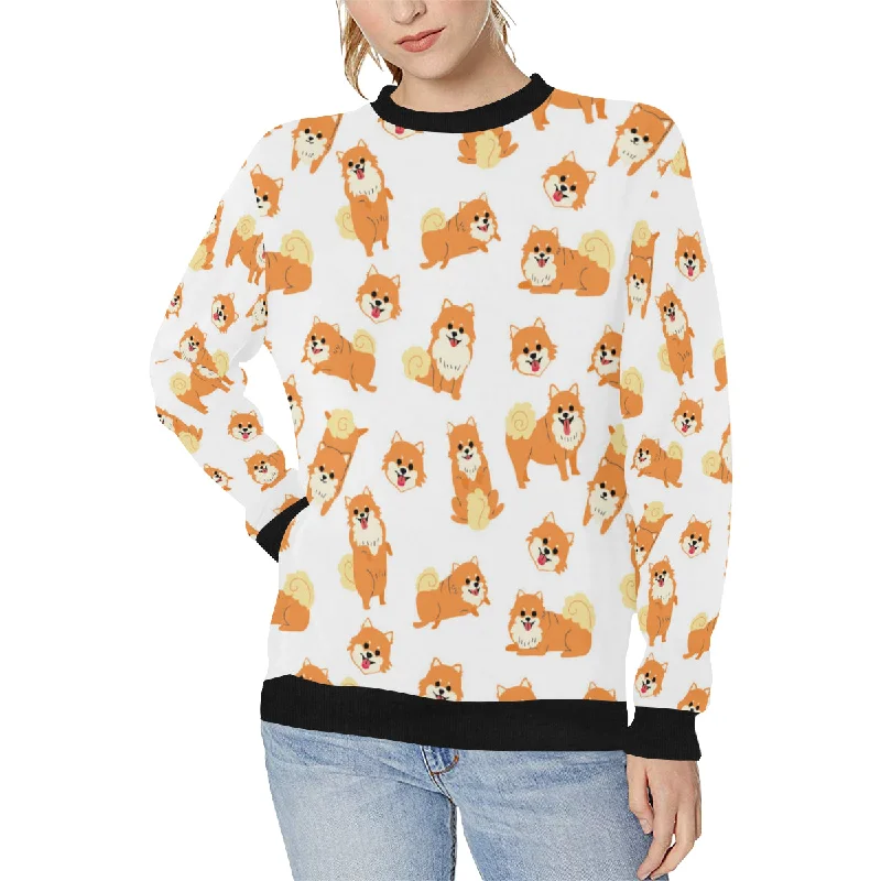 Brown pomeranian pattern Women's Crew Neck Sweatshirt Hoodie with Print Artistic Unique