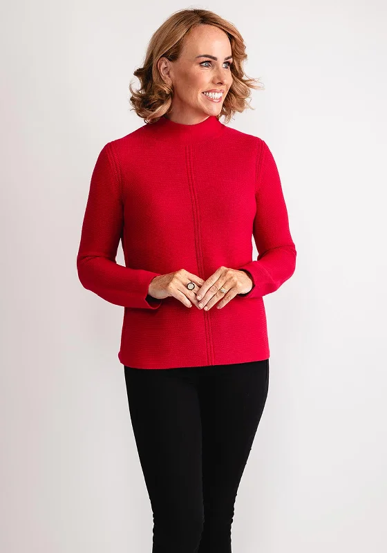 Oui Funnel Neck Knit Jumper, Pink Striped Floral Plaid