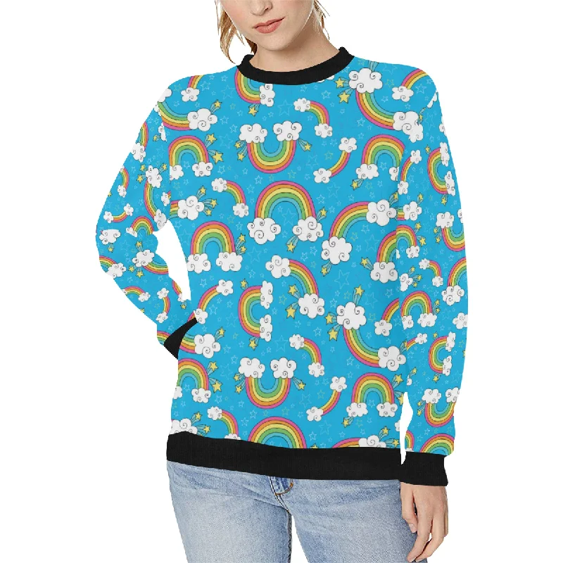 Rainbows Sky Clouds Pattern Women's Crew Neck Sweatshirt Hoodie with Typography Text Message Rainbows Sky Clouds Pattern Women's Crew Neck Sweatshirt Hoodie with Typography Text Message