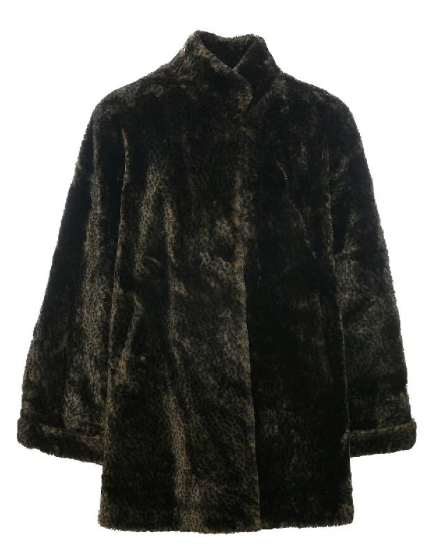 Leopard Print Faux Fur Coat - M Bolero Crop Top Camisole