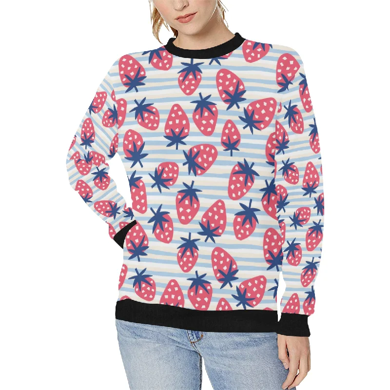 Strawberry pattern blue lines background Women's Crew Neck Sweatshirt Hoodie with Mesh Breathable Sporty Strawberry pattern blue lines background Women's Crew Neck Sweatshirt Hoodie with Mesh Breathable Sporty