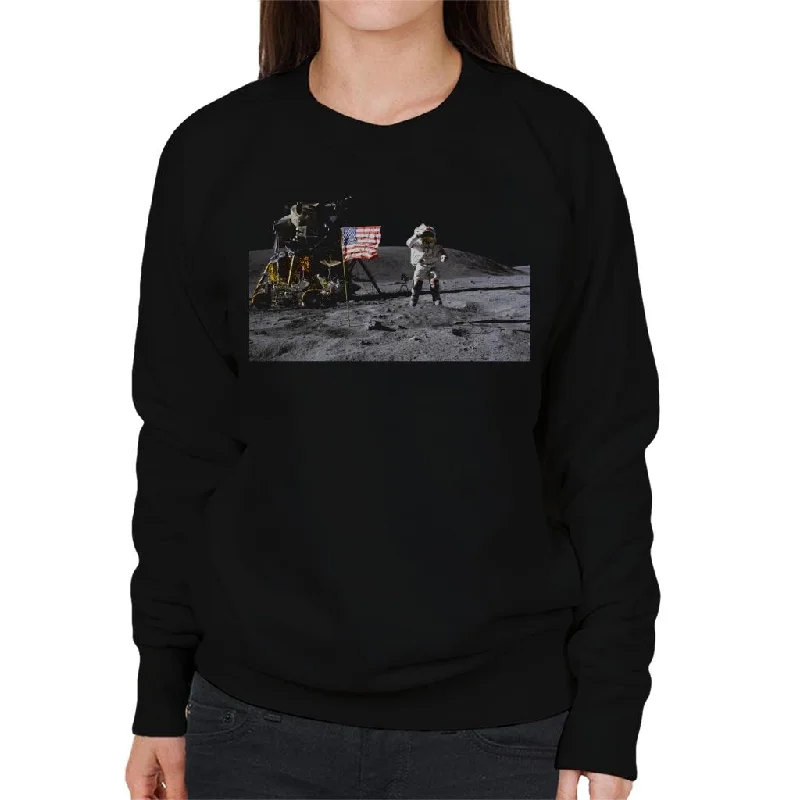 NASA John Young Moon Landing Salute Women's Sweatshirt Hoodie with Button Classic Timeless NASA John Young Moon Landing Salute Women's Sweatshirt Hoodie with Button Classic Timeless