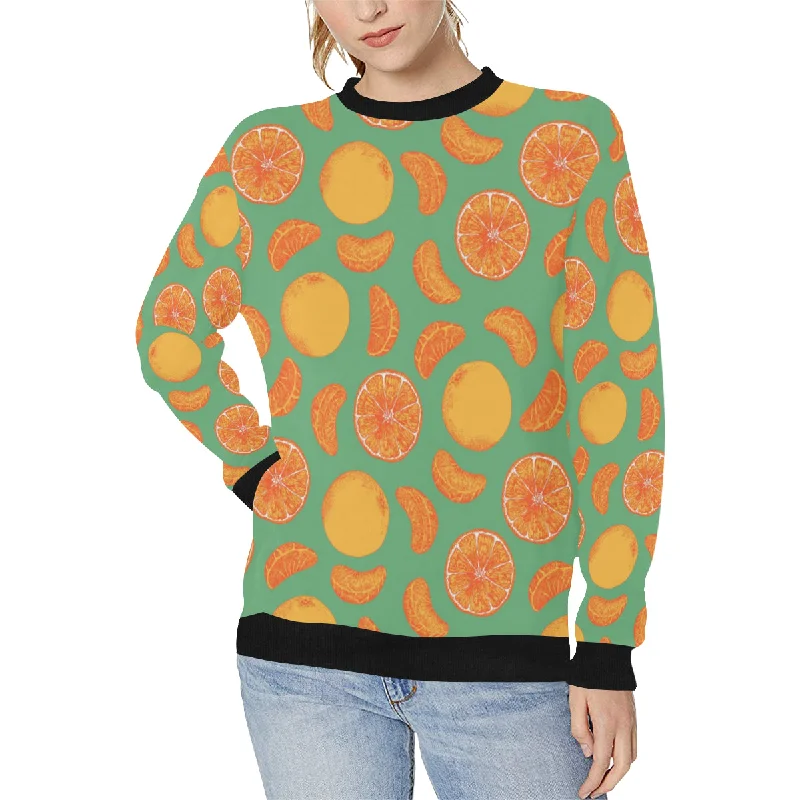 orange fruit pattern green background Women's Crew Neck Sweatshirt Hoodie with Snap Buttons Easy Quick orange fruit pattern green background Women's Crew Neck Sweatshirt Hoodie with Snap Buttons Easy Quick