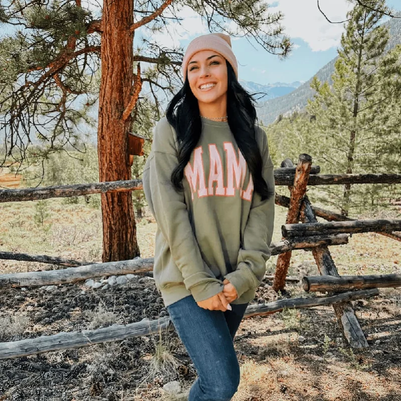 Fall Mama Sweatshirt - Military Green Hoodie with Hem Contrast Bold Stylish