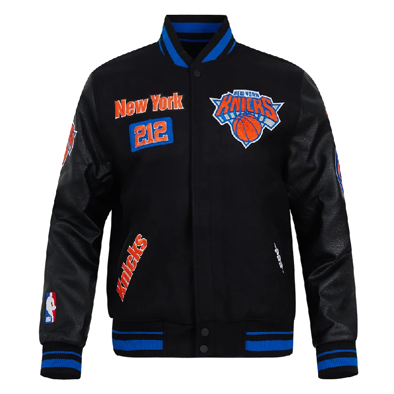 NBA NEW YORK KNICKS AREA CODE MEN'S RIB WOOL VARSITY JACKET (BLACK/ROYAL BLUE/BLACK) Denim Jacket Leather Jacket Suede Jacket NBA NEW YORK KNICKS AREA CODE MEN'S RIB WOOL VARSITY JACKET (BLACK/ROYAL BLUE/BLACK) Denim Jacket Leather Jacket Suede Jacket