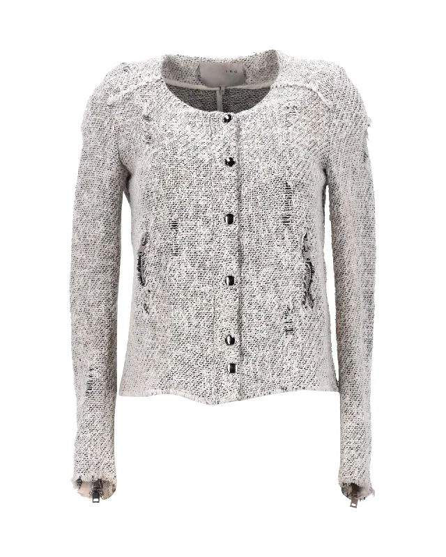 IRO Distressed Jacket in Grey Cotton One-Shoulder Jacket Off-the-Shoulder Jacket Asymmetrical Jacket IRO Distressed Jacket in Grey Cotton One-Shoulder Jacket Off-the-Shoulder Jacket Asymmetrical Jacket