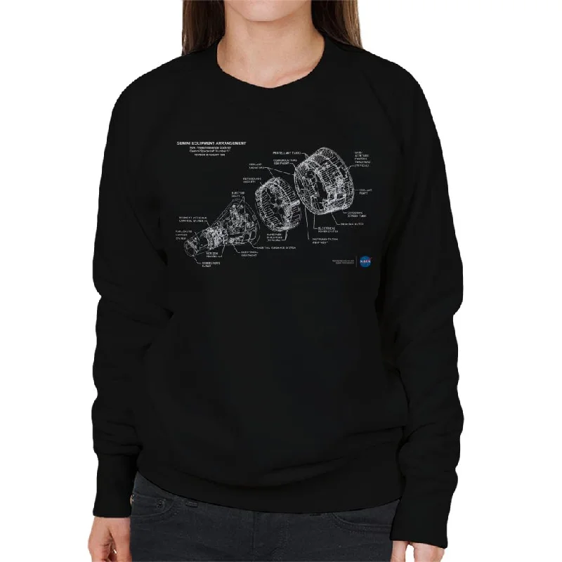 NASA Gemini Spacecraft Schematic Women's Sweatshirt Hoodie with Ribbed Cuffs Snug Fit Comfort NASA Gemini Spacecraft Schematic Women's Sweatshirt Hoodie with Ribbed Cuffs Snug Fit Comfort