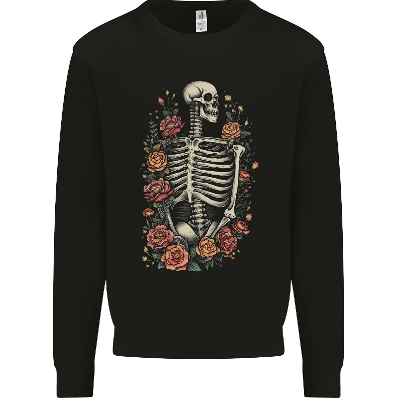 A Skeleton With Flowers Skull Mens Sweatshirt Jumper Hoodie with Zipper Placket Modern Functional A Skeleton With Flowers Skull Mens Sweatshirt Jumper Hoodie with Zipper Placket Modern Functional
