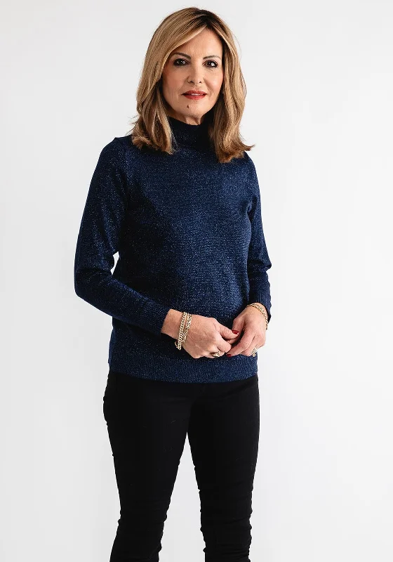 Anonymous Lurex High Neck Sweater, Navy Terry Terry Cloth Terry Knit