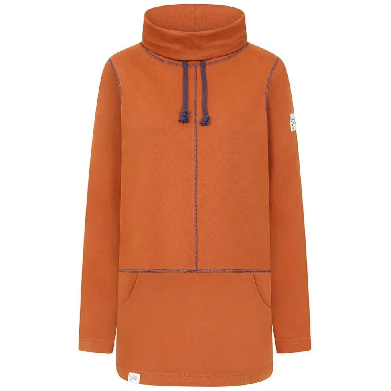 LJ99 - High Neck Sweatshirt With Pockets - Rust Hoodie with Button Classic Timeless