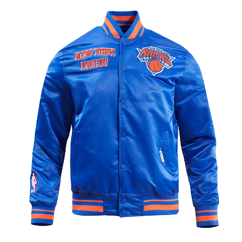 NBA NEW YORK KNICKS RETRO CLASSIC MEN'S RIB SATIN JACKET (ROYAL BLUE/ORANGE) Trench Coat Raincoat Waterproof Jacket NBA NEW YORK KNICKS RETRO CLASSIC MEN'S RIB SATIN JACKET (ROYAL BLUE/ORANGE) Trench Coat Raincoat Waterproof Jacket