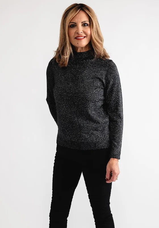 Anonymous Lurex High Neck Sweater, Black Stretchy Elastic Breathable