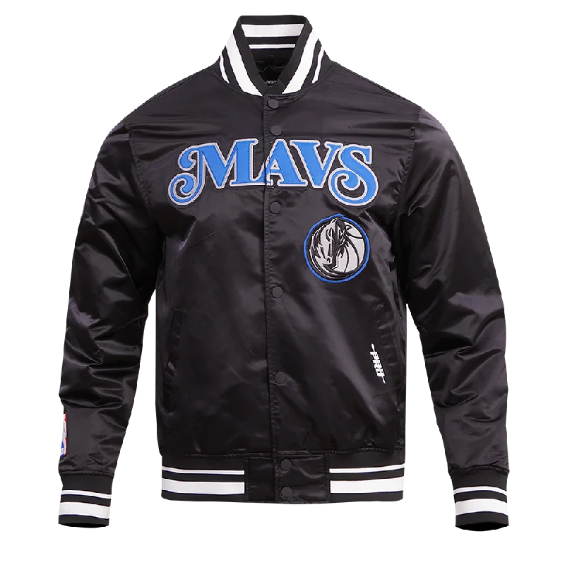 NBA DALLAS MAVERICKS CHEST MEN'S RIB SATIN JACKET (BLACK) Notch Collar Peter Pan Collar Cowl Neck NBA DALLAS MAVERICKS CHEST MEN'S RIB SATIN JACKET (BLACK) Notch Collar Peter Pan Collar Cowl Neck