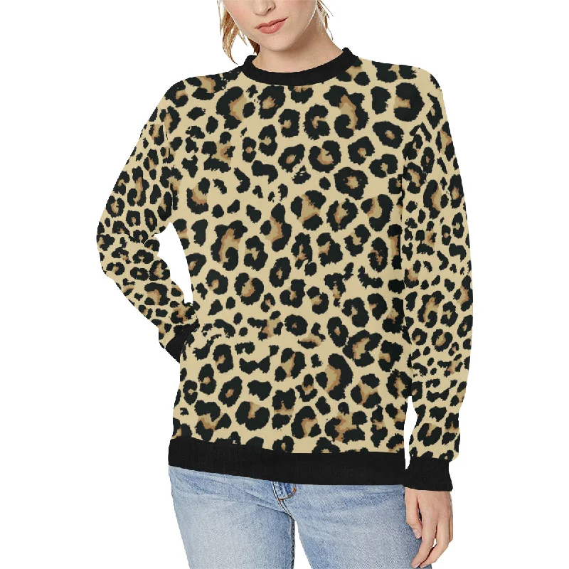Leopard print design pattern Women's Crew Neck Sweatshirt Hoodie with Hem Fringe Bohemian Relaxed Leopard print design pattern Women's Crew Neck Sweatshirt Hoodie with Hem Fringe Bohemian Relaxed