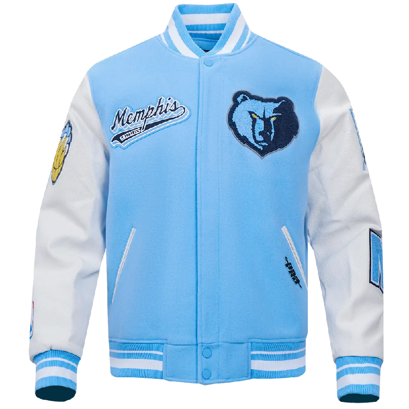 NBA MEMPHIS GRIZZLIES SCRIPT TAIL MEN'S RIB WOOL VARSITY JACKET (UNIVERSITY BLUE/WHITE) Wool Jacket Cashmere Jacket Tweed Jacket NBA MEMPHIS GRIZZLIES SCRIPT TAIL MEN'S RIB WOOL VARSITY JACKET (UNIVERSITY BLUE/WHITE) Wool Jacket Cashmere Jacket Tweed Jacket