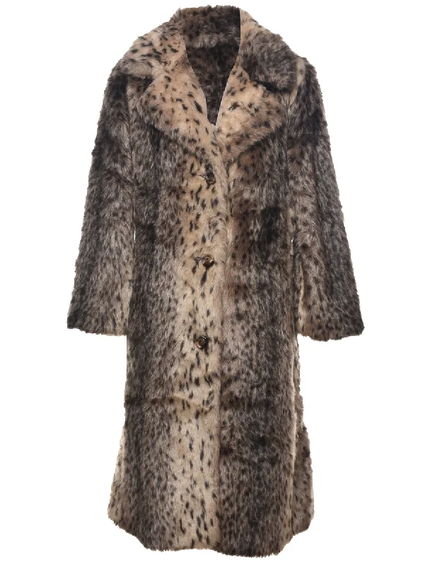 Leopard Pattern Faux Fur Coat - L A-Line Ball Gown Mermaid