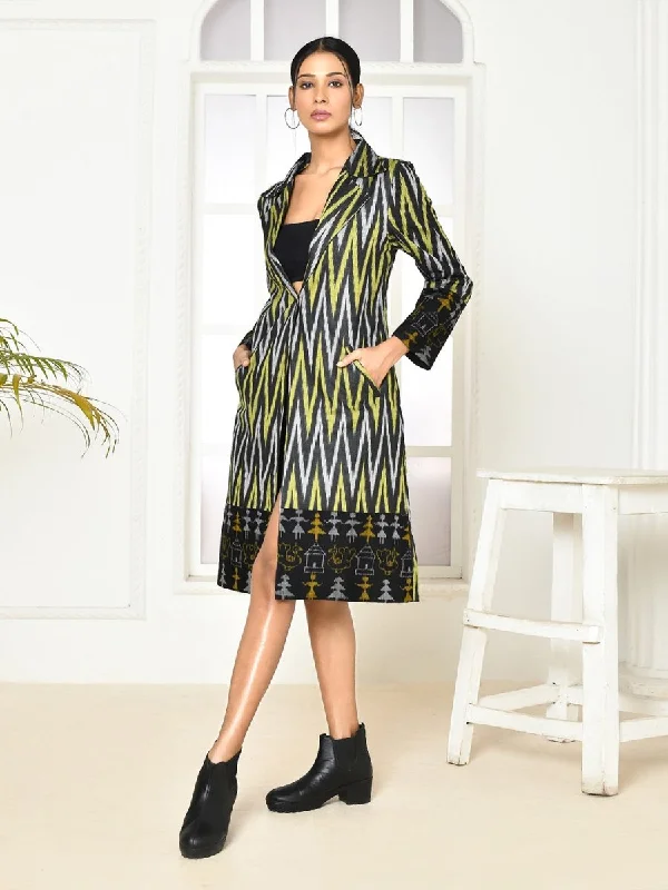 Bia Handloom Cotton Black Trench Coat Suede Faux Fur Shearling