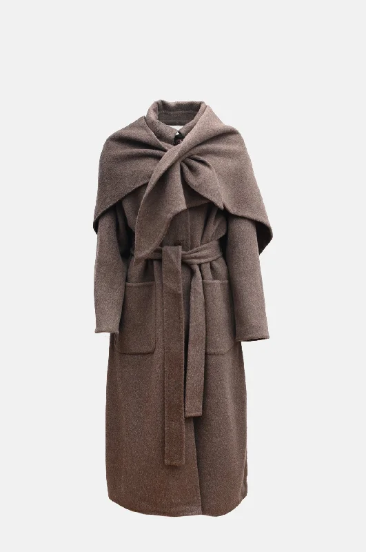 Viv Wool L/Slv Coat w/Scarf Brown Striped Polka Dot Solid